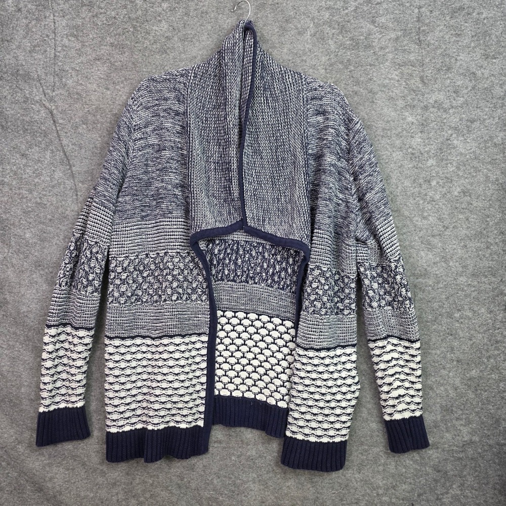Gap Womens Navy White Mixed Texture Open Front Cardigan Sweater L